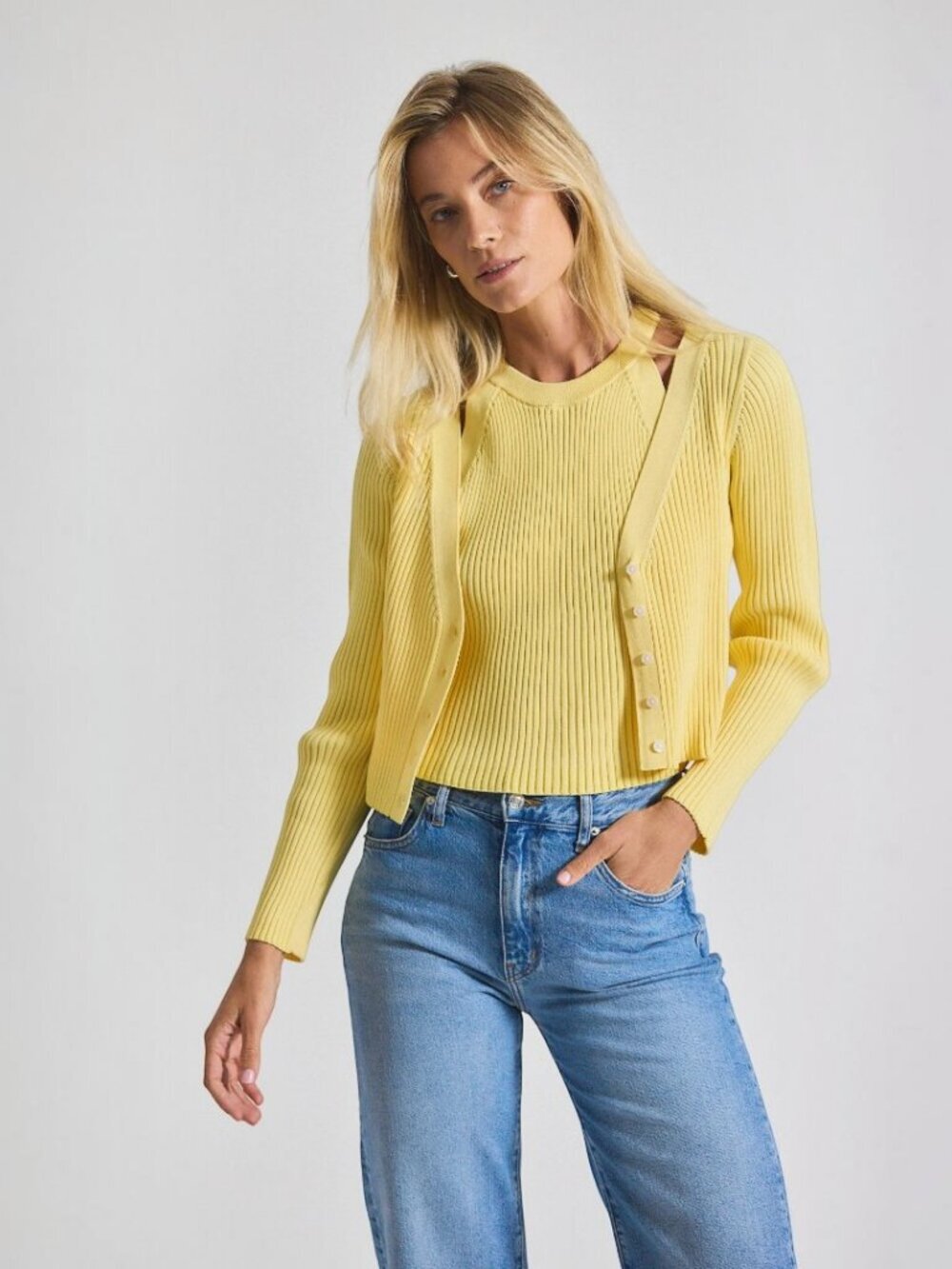 Derek Lam 10 Crosby Lonnie Ribbed Cardigan Set yellow XS